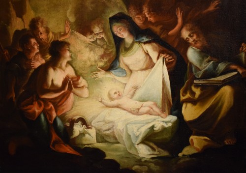 Tableaux et dessins Tableaux XVIIIe siècle - La Nativité et l'adoration des bergers- école vénitienne du XVIIIe siècle